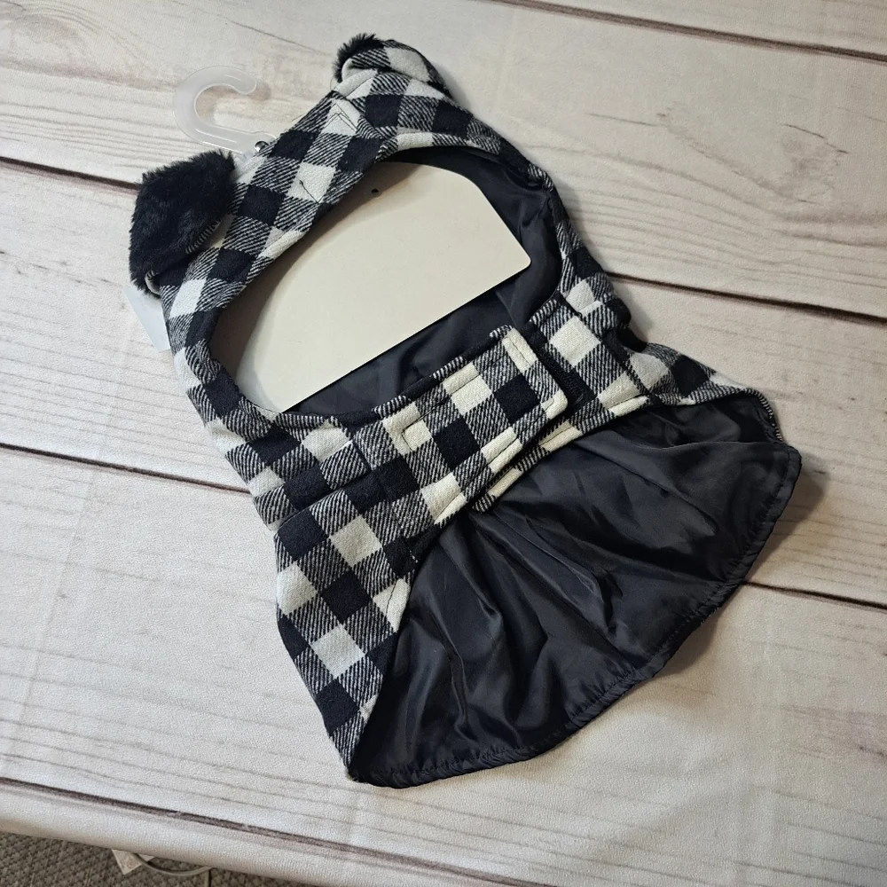 Friends Forever Plaid Black and White Dog Dress Coat Size Medium